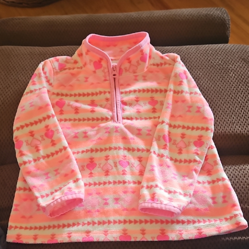 OshKosh B'gosh Coral and Pink Patterned Fleece Pullover: 2T